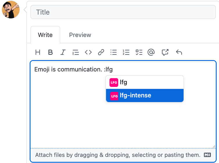 GitHub example of a comment with a custom emoji